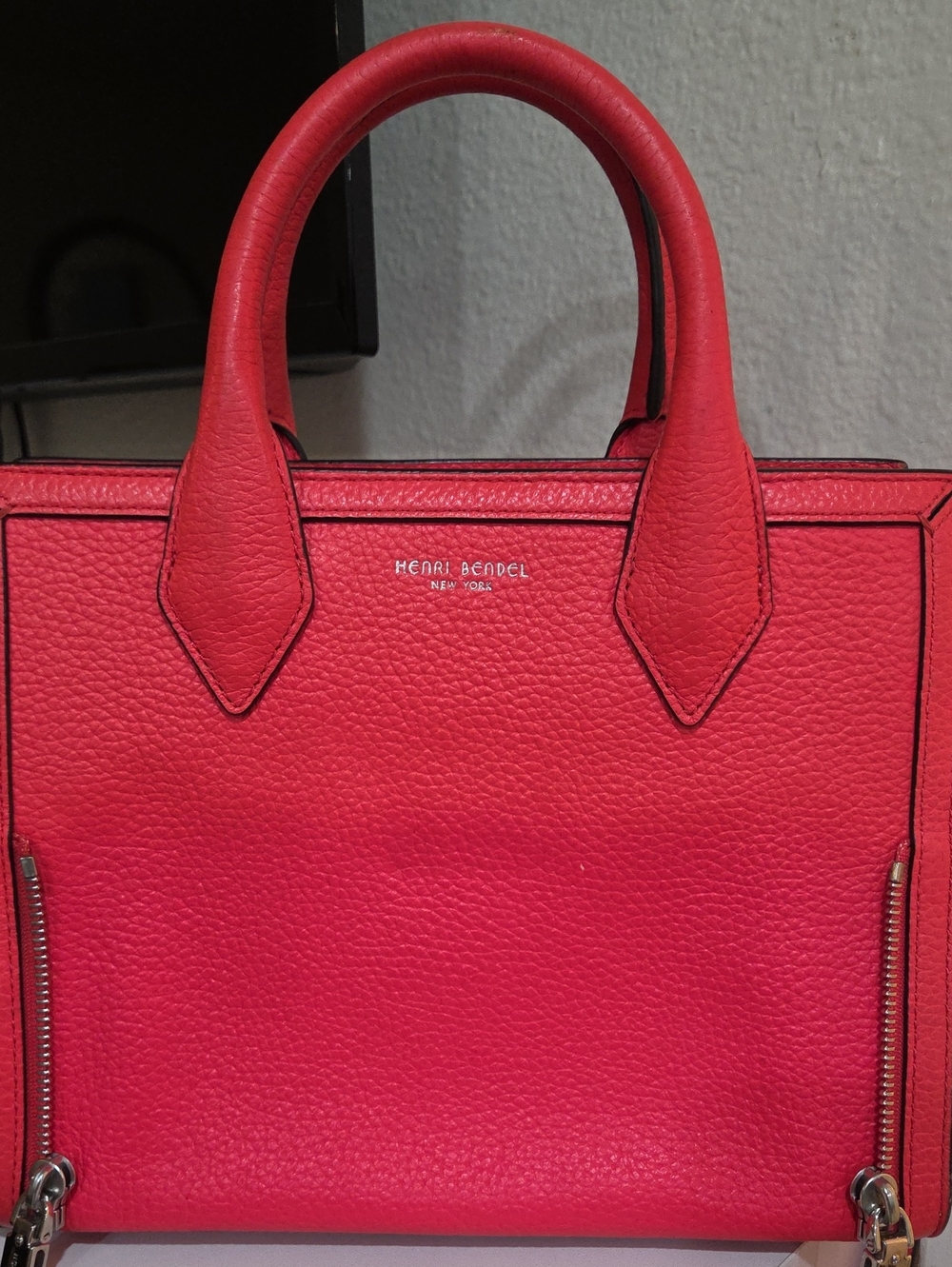 henri bendel Vibrant Red Pebbled Leather Satchel